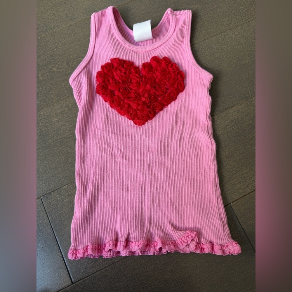 Boutique Pink Girls' Tank Top with Red Rosette Heart
